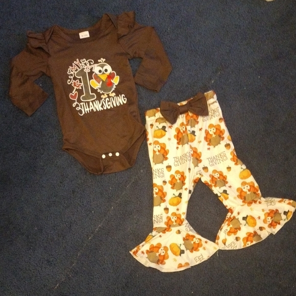 None Other - Thanksgiving Baby Outfit with Brown Top and Printed Pants